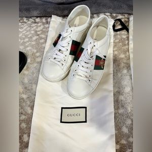 Gucci white sneakers with red and white side